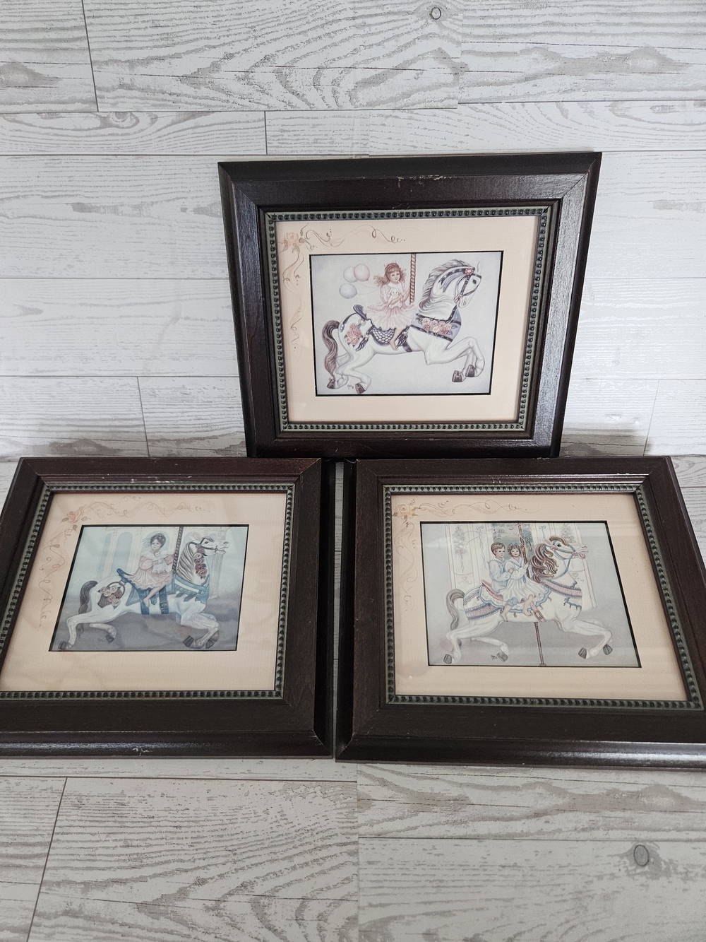 Vintage 90s Ann Taylor Framed Carousel Prints - Set of 3 Victorian Nursery Decor